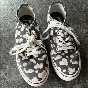 Women’s Black Vans with light pink flowers